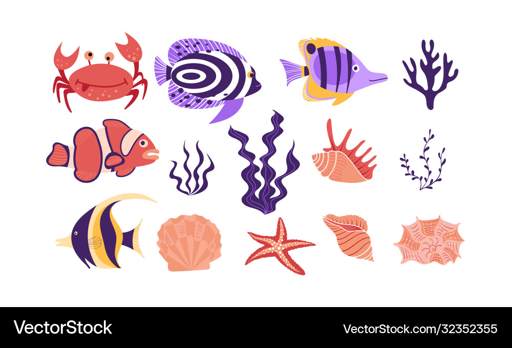 Underwater tropical creatures and objects Vector Image