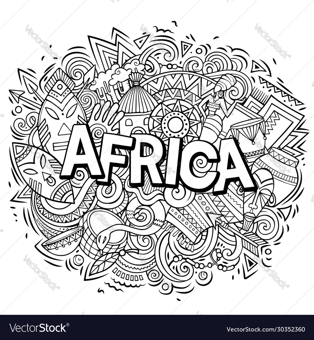 Cartoon cute doodles africa word funny Royalty Free Vector