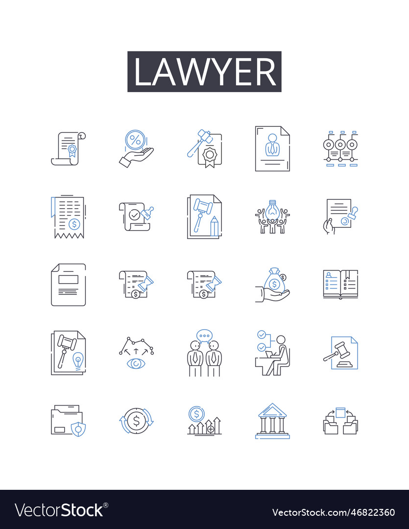 Lawyer line icons collection algorithm blueprint Vector Image