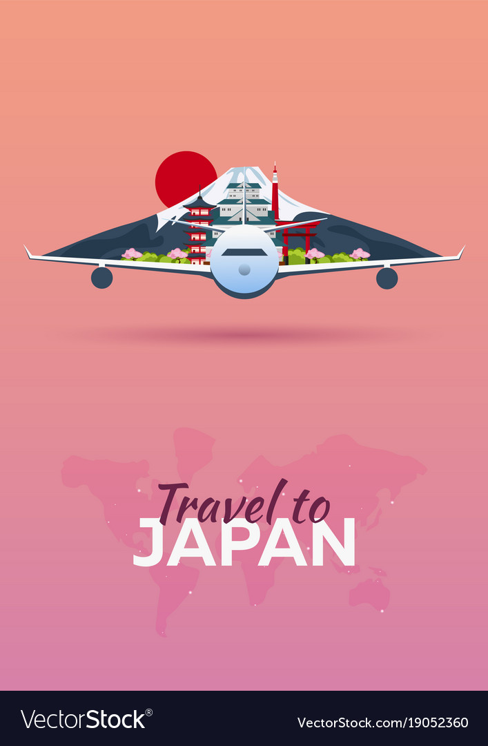 Travel to japan airplane with attractions Vector Image