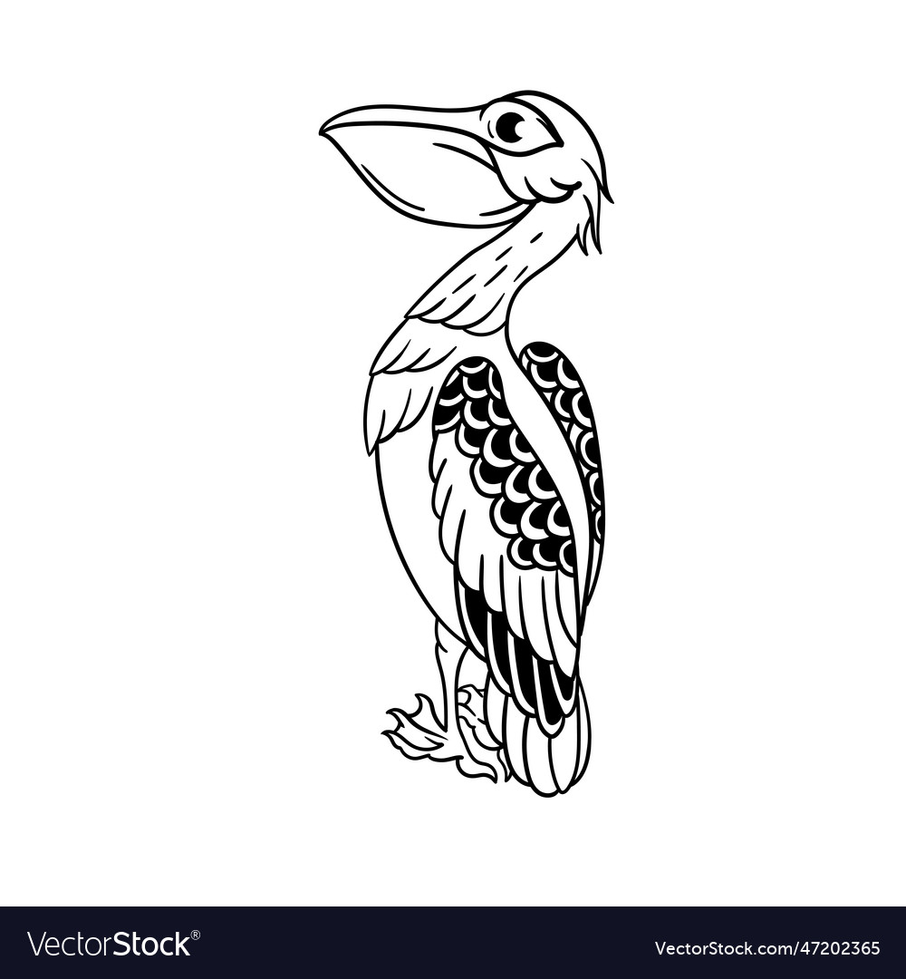 A pelican design outline Royalty Free Vector Image