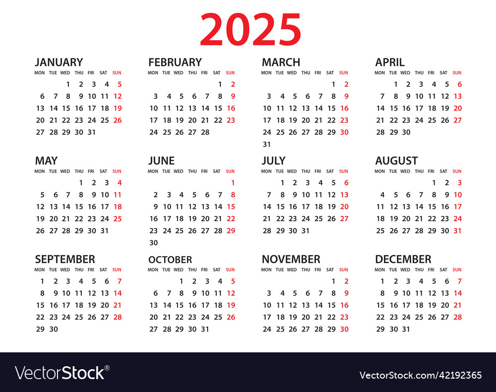 calendar-2025-template-planner-2025-year-vector-image