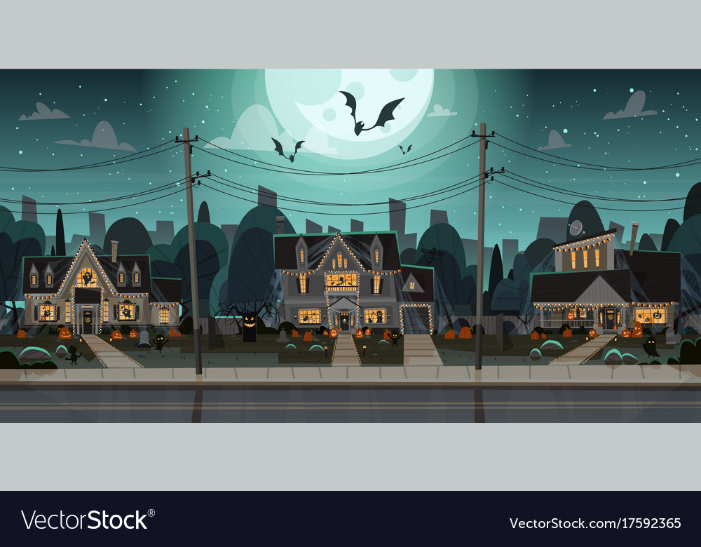 Houses Decorated For Halloween Home Buildings Vector Image