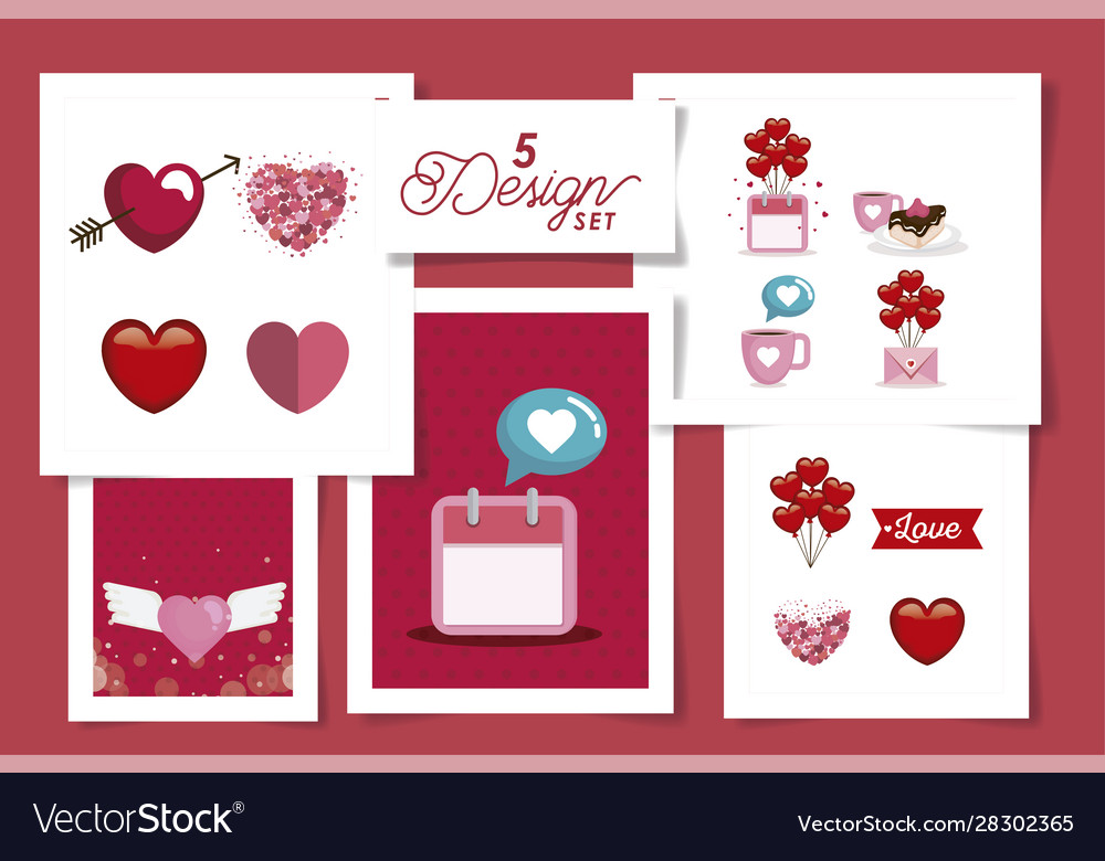 Set five designs love and decoration Royalty Free Vector