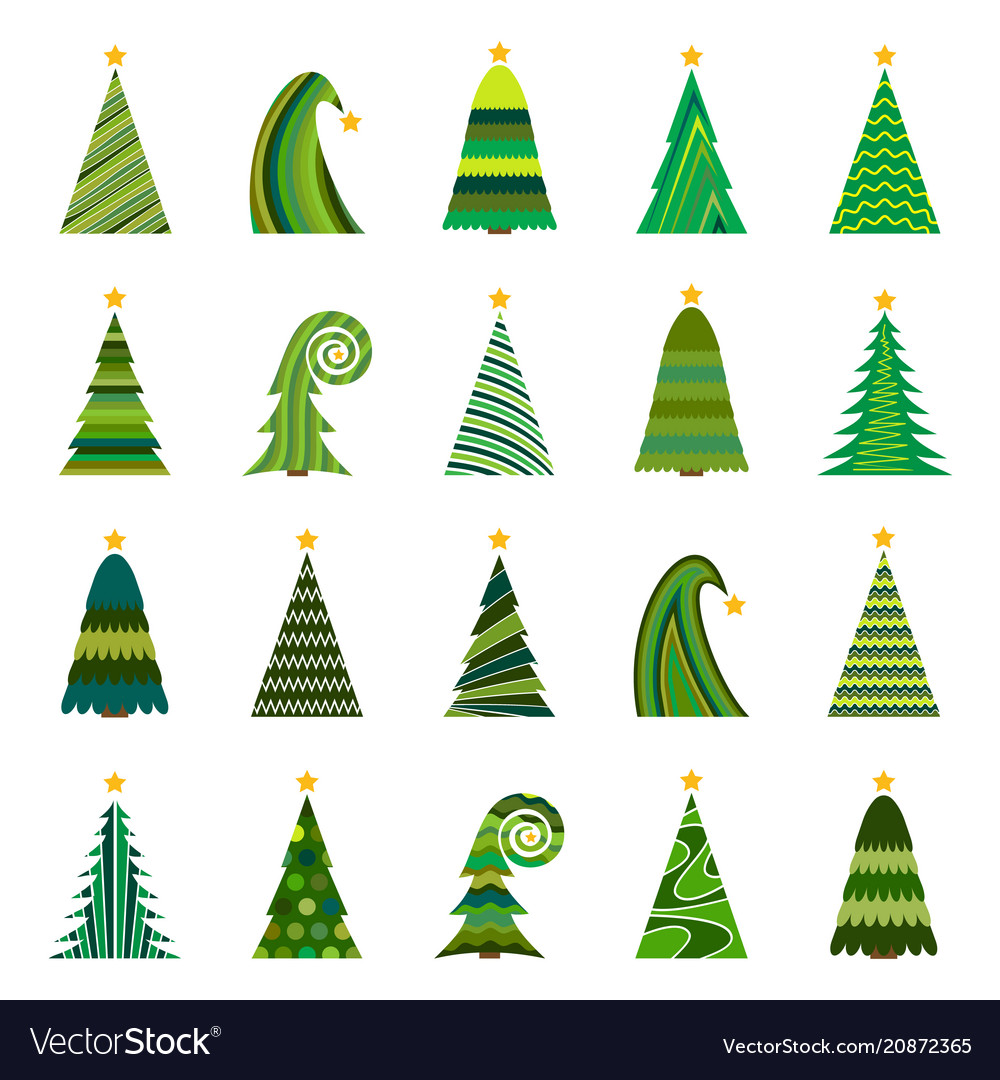 Set of twenty different christmas trees