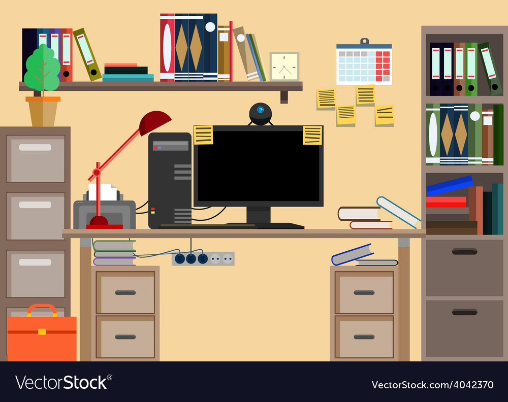 Business Workplace With Office Things Royalty Free Vector