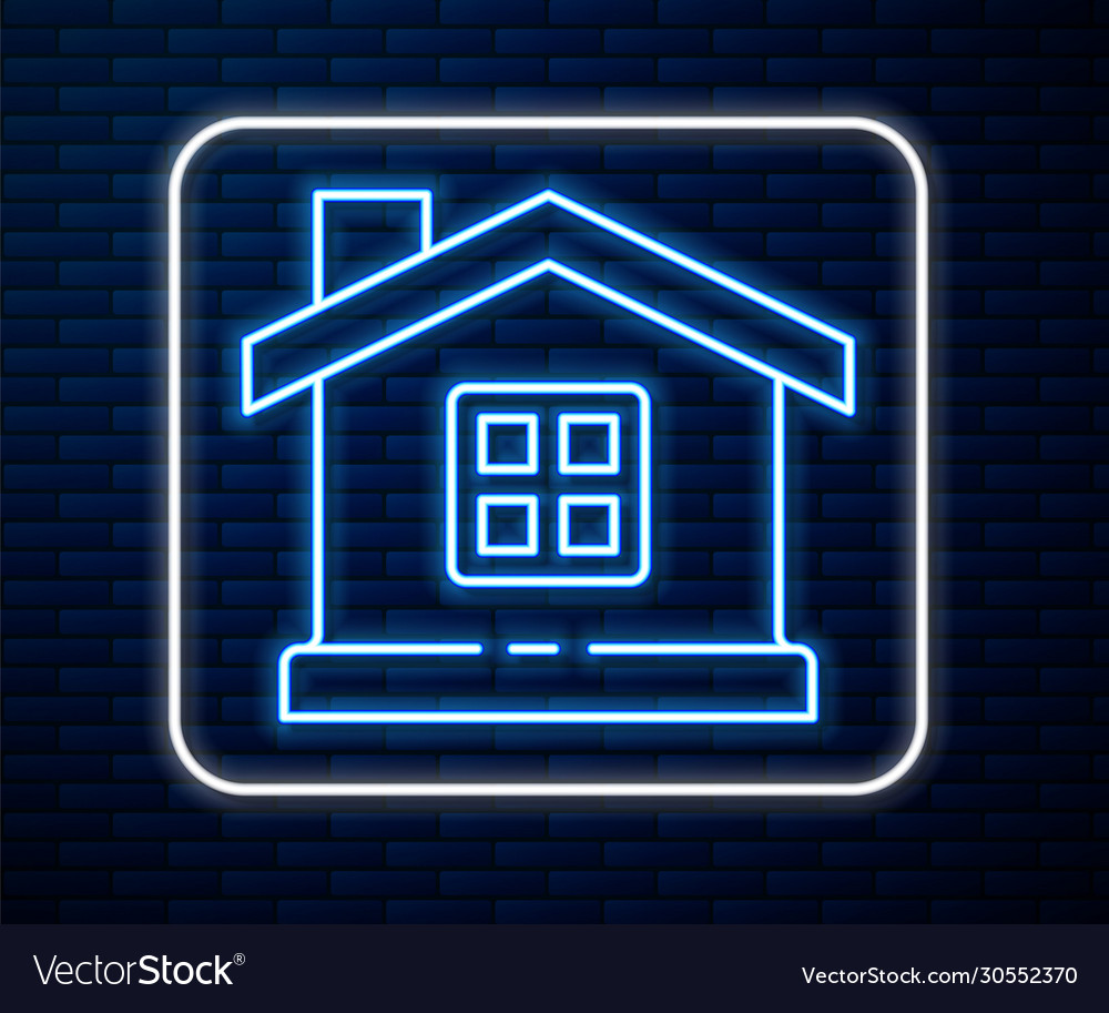 Glowing Neon Line House Icon Isolated On Brick Vector Image