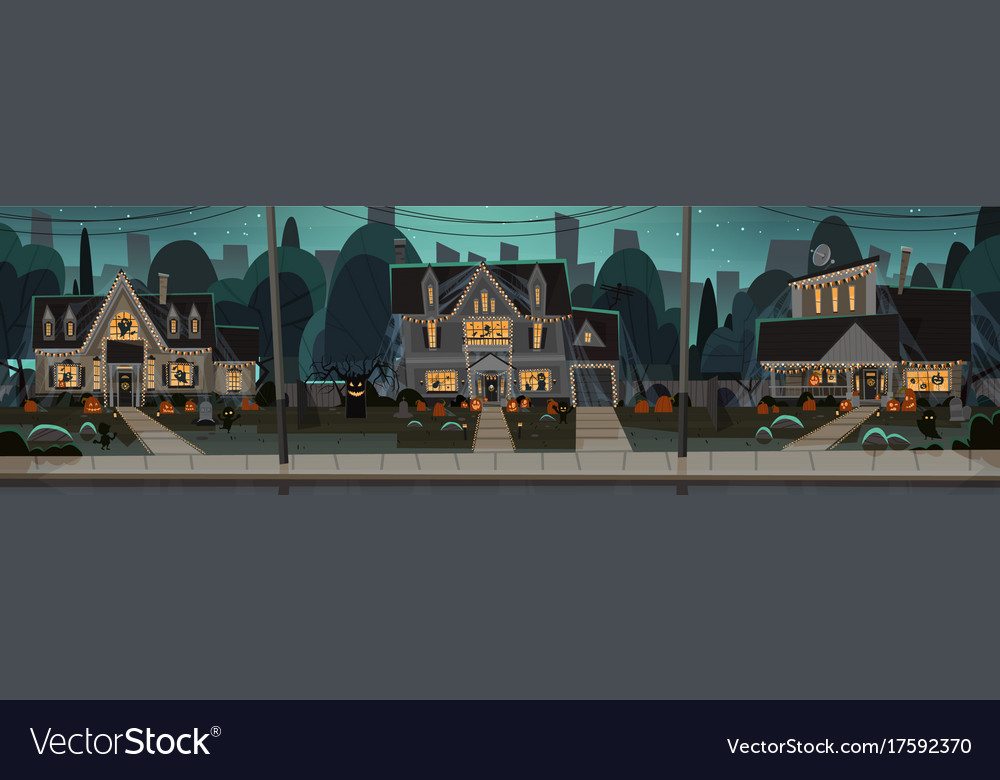 Houses Decorated For Halloween Home Buildings Vector Image