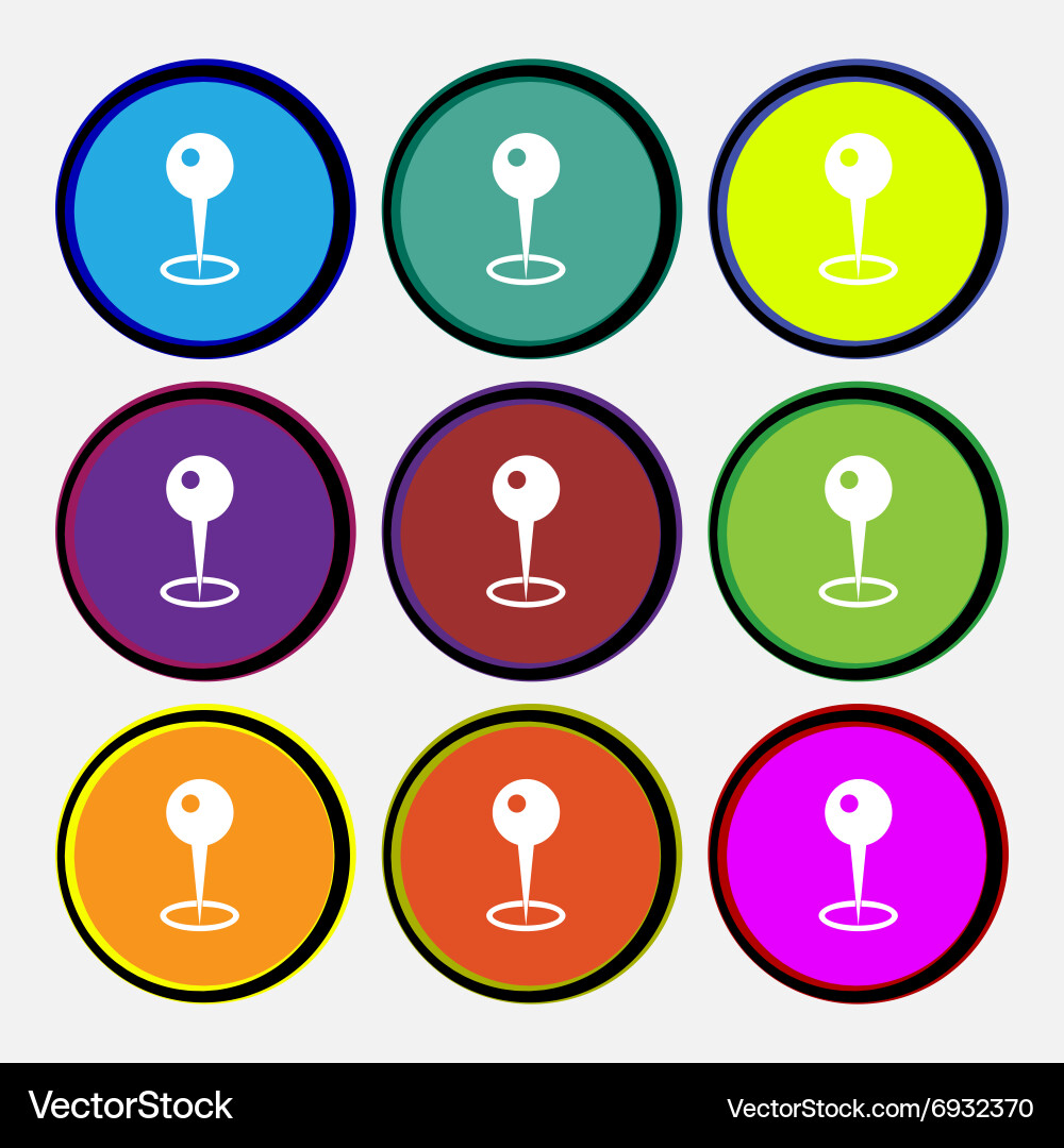 Map pointer icon sign nine multi colored round Vector Image