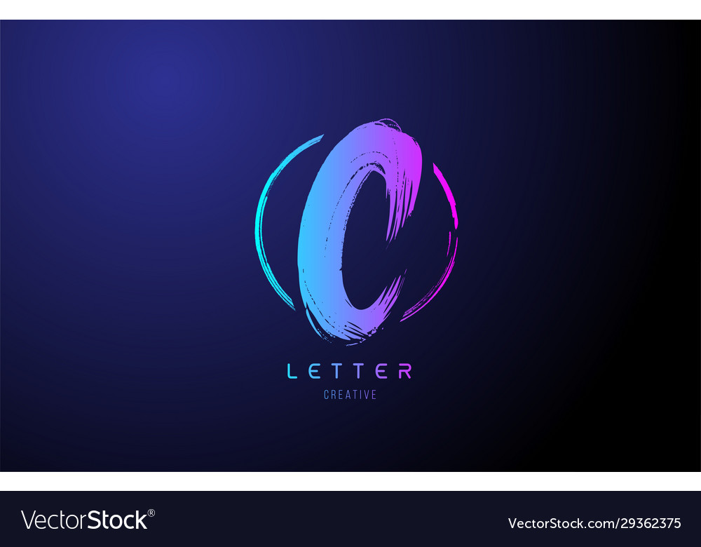 Alphabet c letter logo grunge brush blue pink