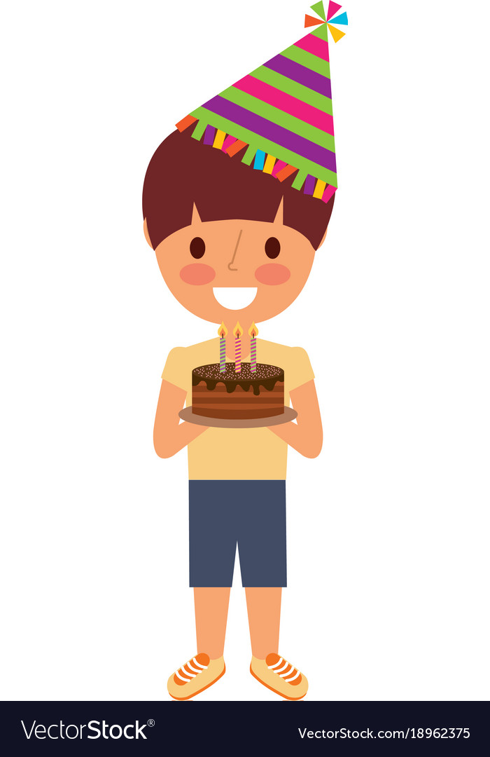 Boy holding birthday cake with candles Royalty Free Vector