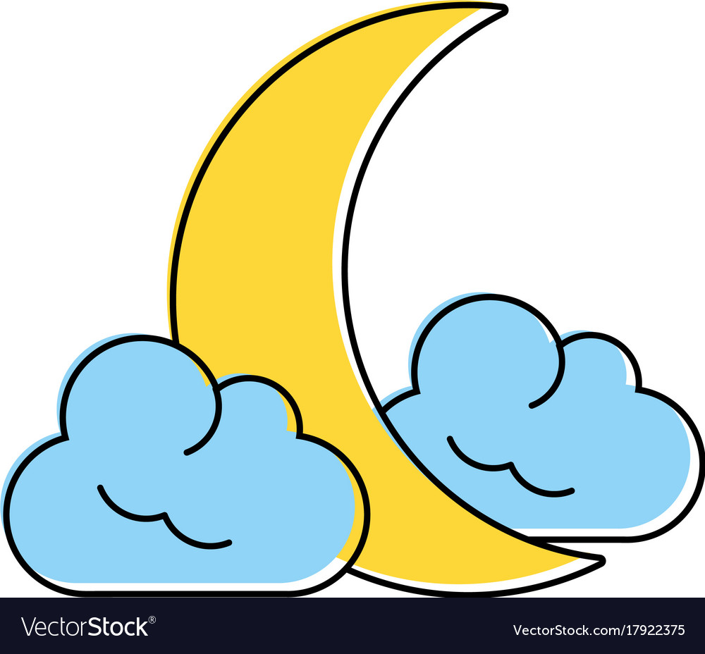 Crescent moon and clouds icon image Royalty Free Vector