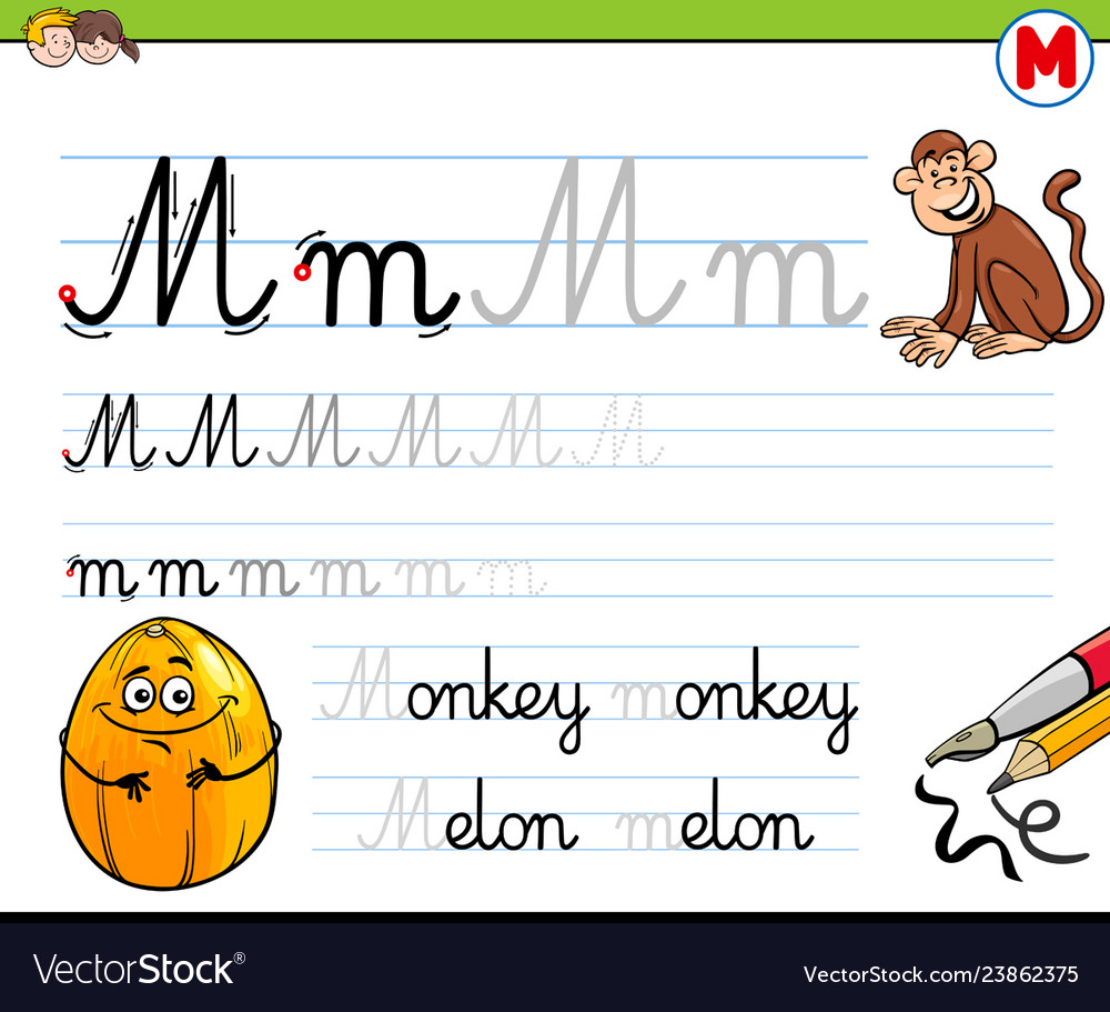 How to write letter m workbook for children Vector Image