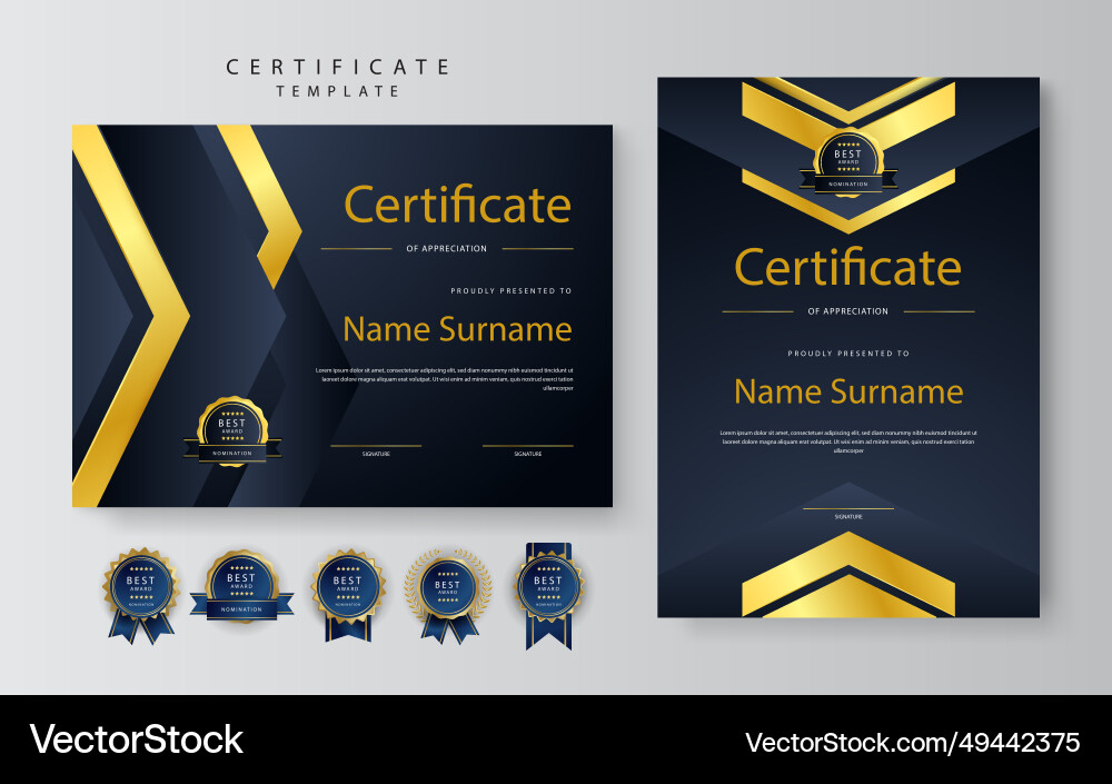 Modern blue certificate design template Royalty Free Vector