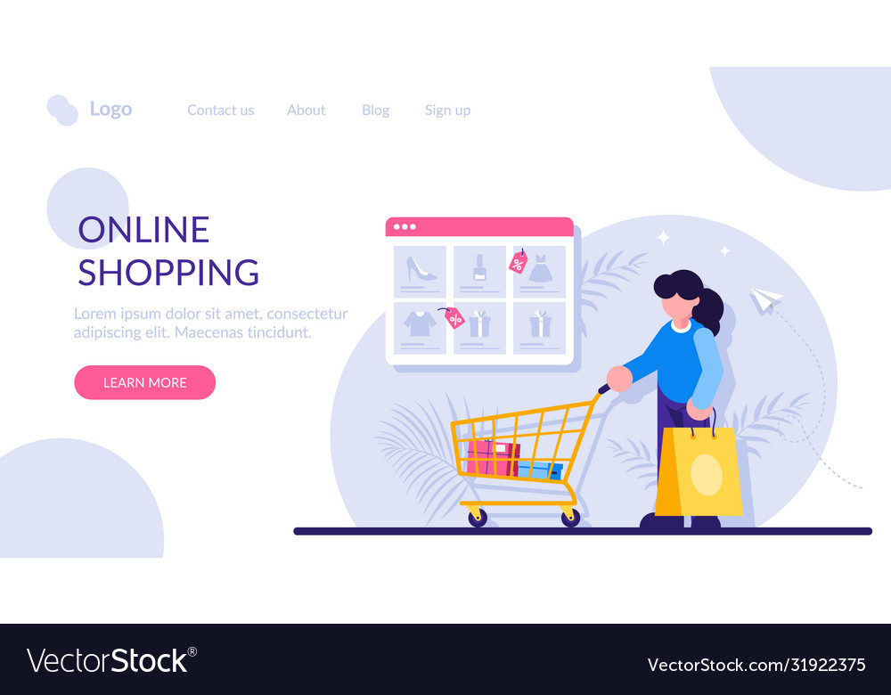 Online shopping concept woman with a package Vector Image