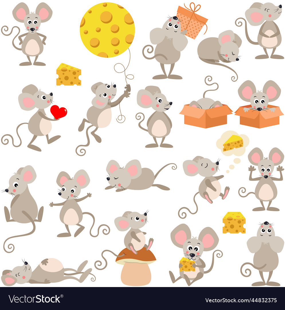 Set of digital elements with cute mouse Royalty Free Vector