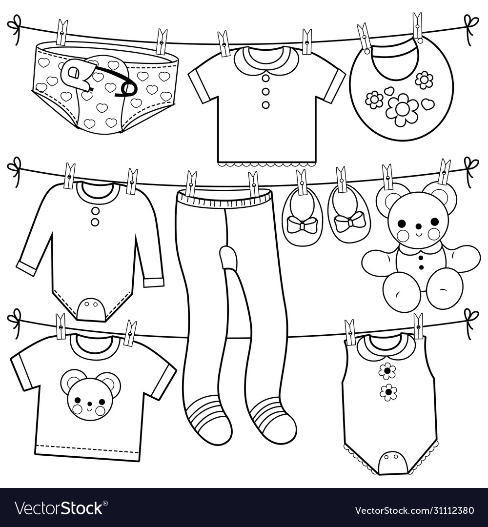 Baby clothes hanging on clothes line Royalty Free Vector