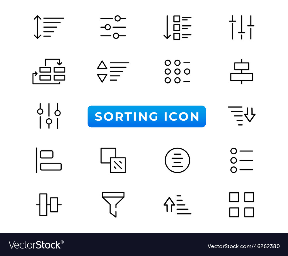 Set of sorting and filtering related linear icons Vector Image