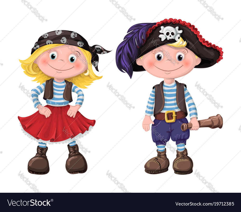 Cute set of children pirates Royalty Free Vector Image