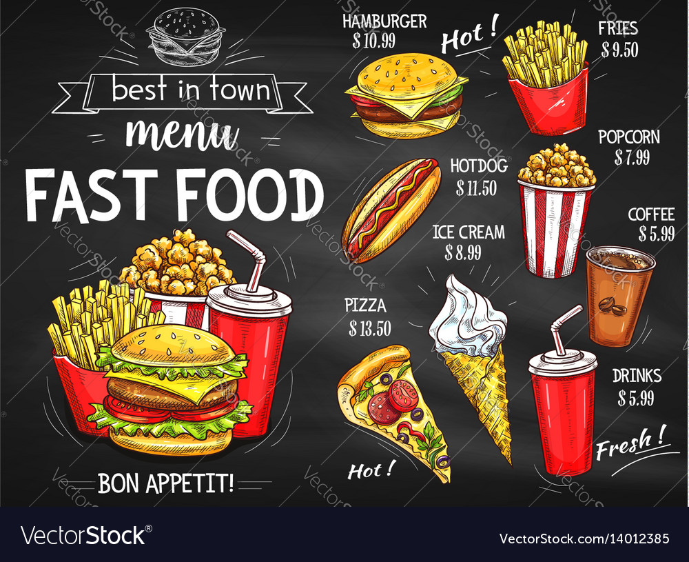 fast-food-restaurant-menu-chalkboard-design-vector-image