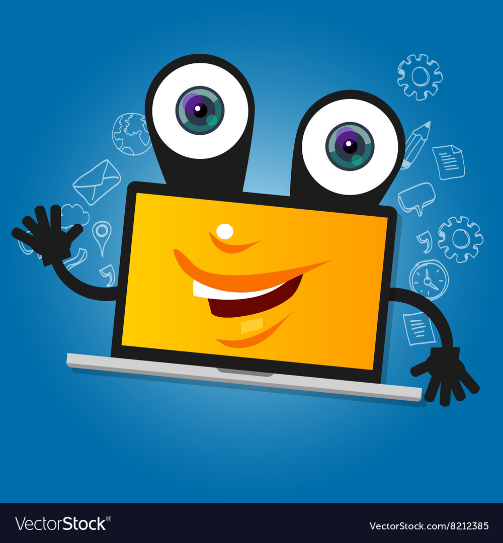 Laptop computer big eyes character cartoon smile Vector Image Laptop computer big eyes character cartoon smile Vector Image