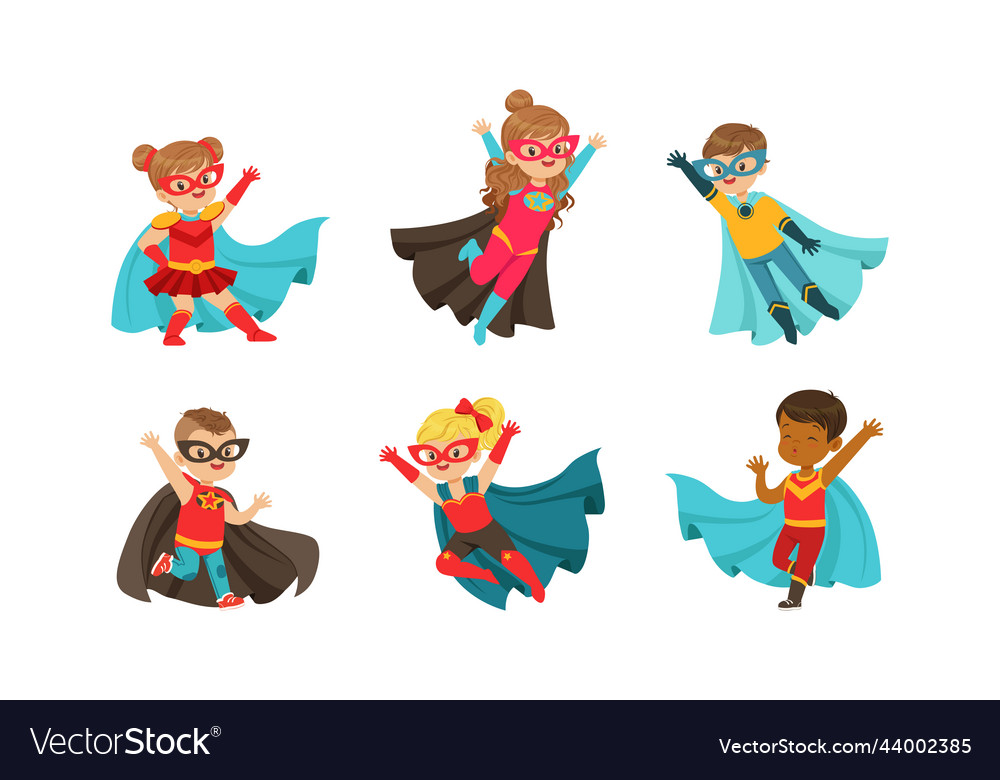 Little boy and girl wearing costume of superhero Vector Image