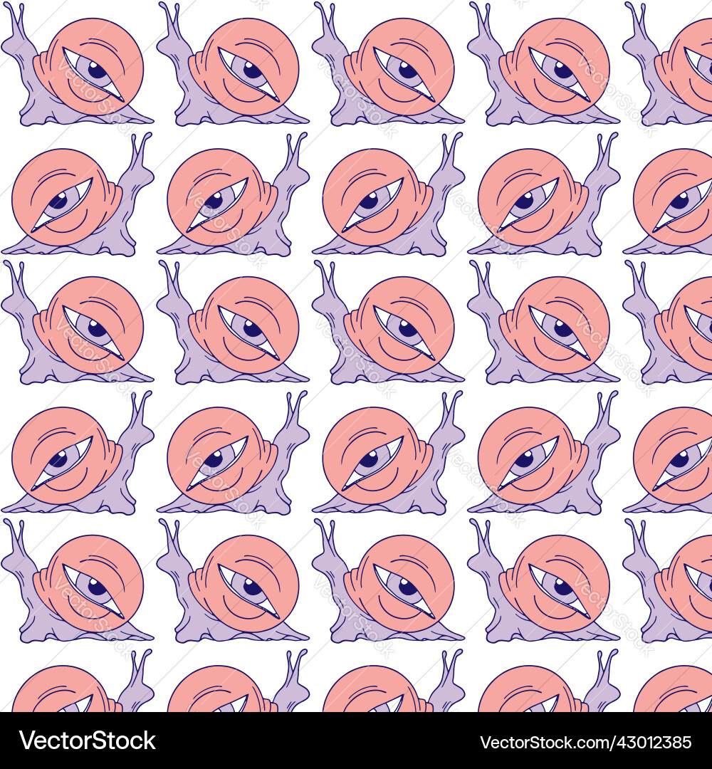 Pattern with hand drawn of snail with human eye Vector Image