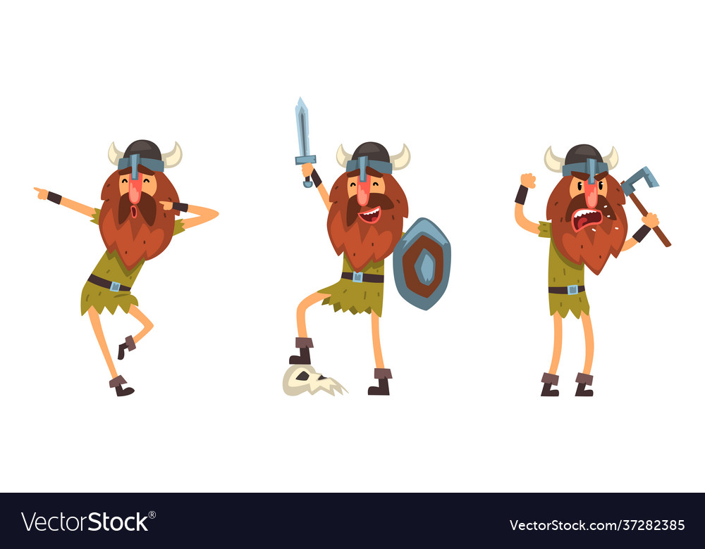 Viking character set medieval cartoon