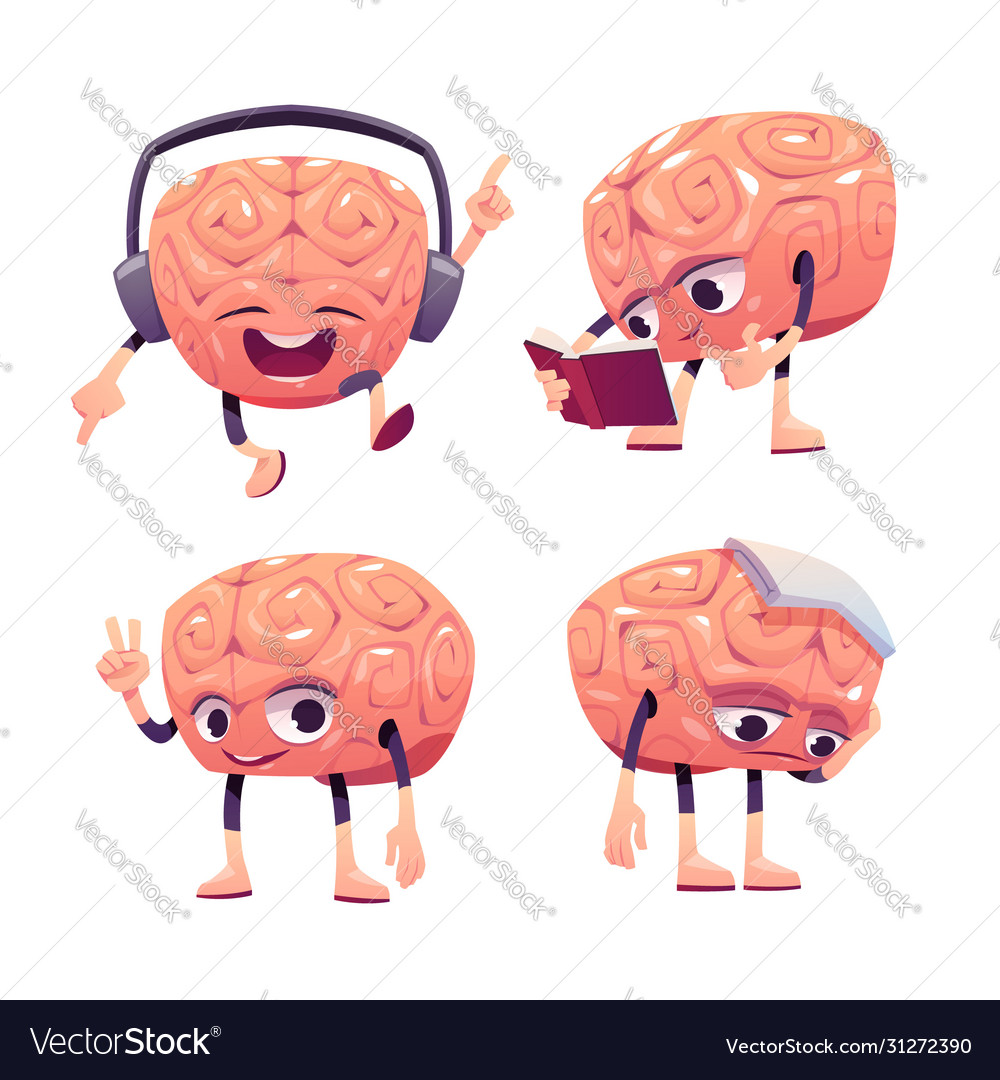Brain characters cartoon mascot with funny face Vector Image Brain characters cartoon mascot with funny face Vector Image