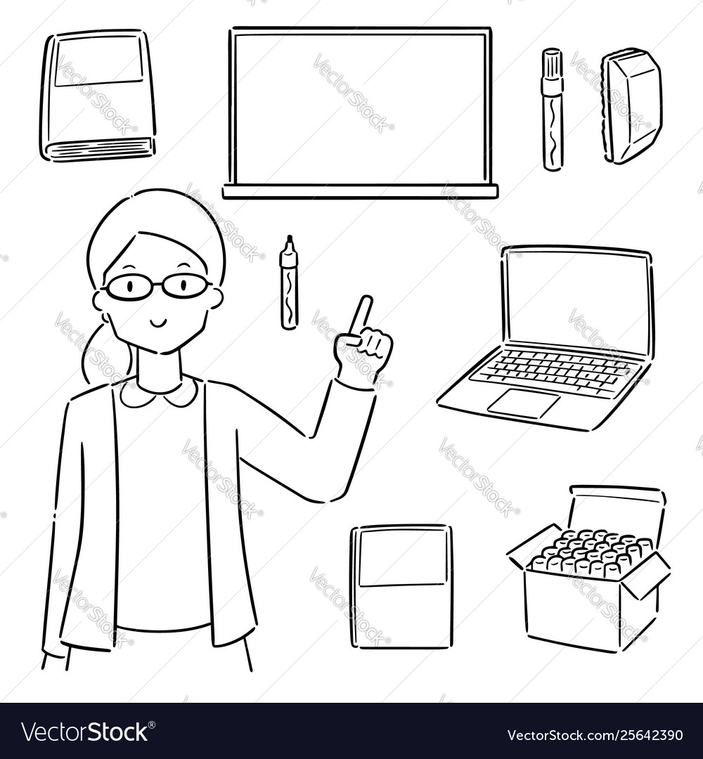 Set teacher and teaching equipment Royalty Free Vector Image