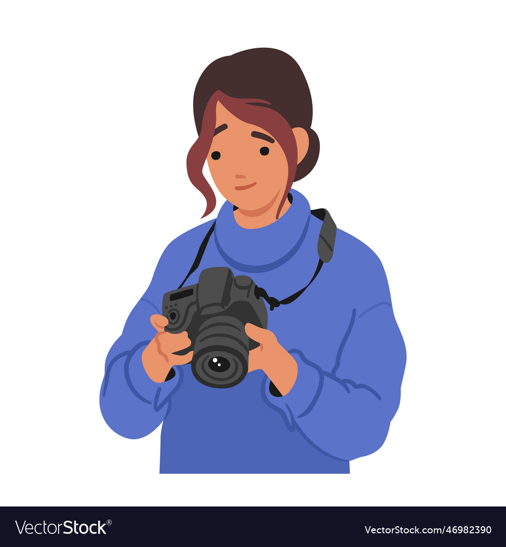 Young woman character holding photo camera Vector Image