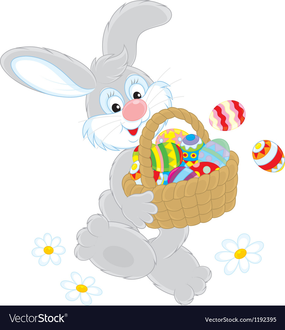 Easter Bunny with a basket of eggs Royalty Free Vector Image