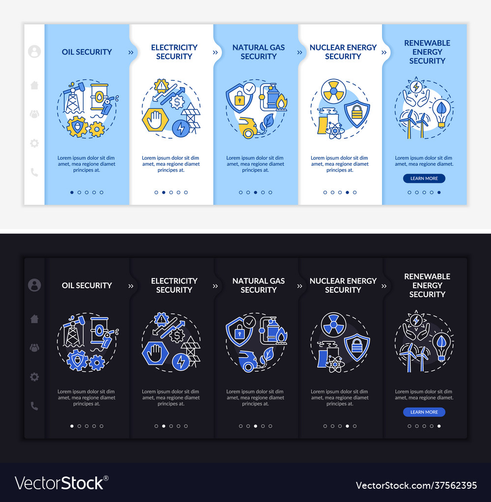 Energy secure types onboarding template Royalty Free Vector