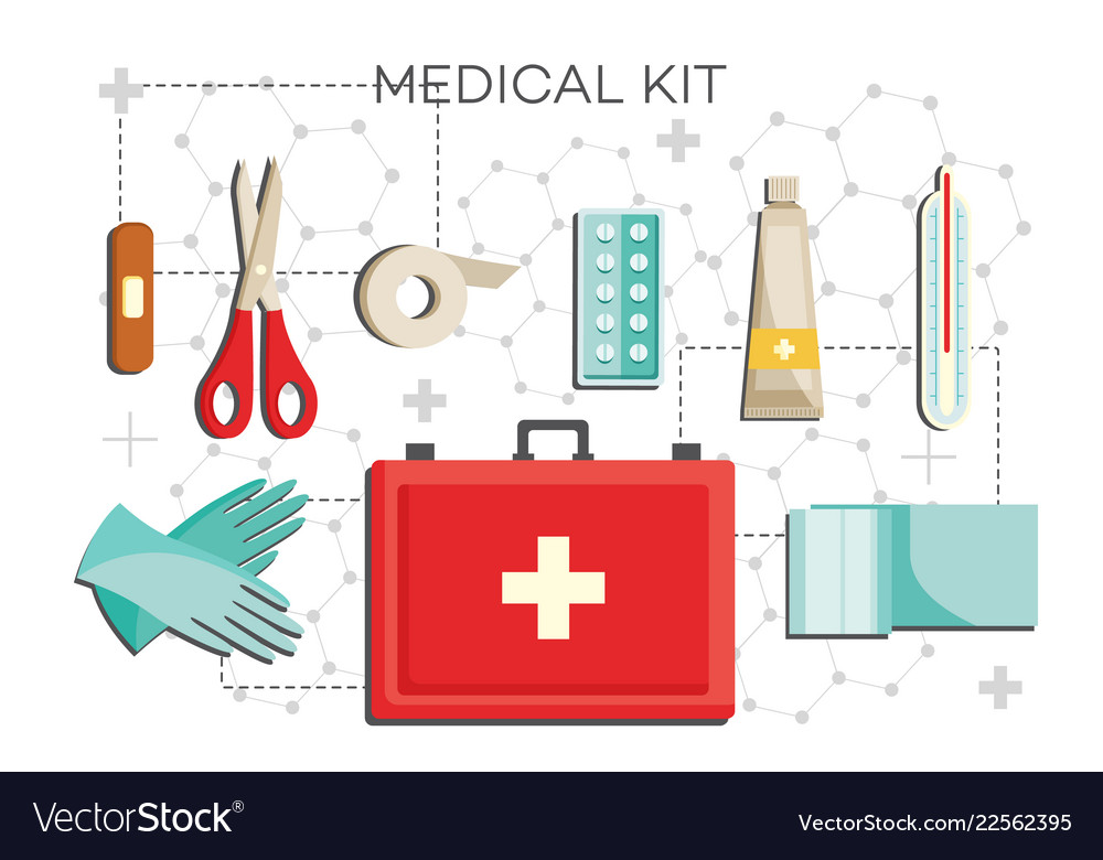 First-aid kit with necessary contents - medical Vector Image