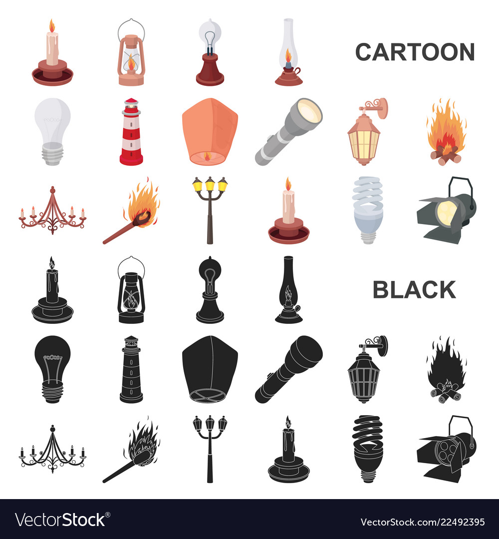 Light source cartoon icons in set collection Vector Image