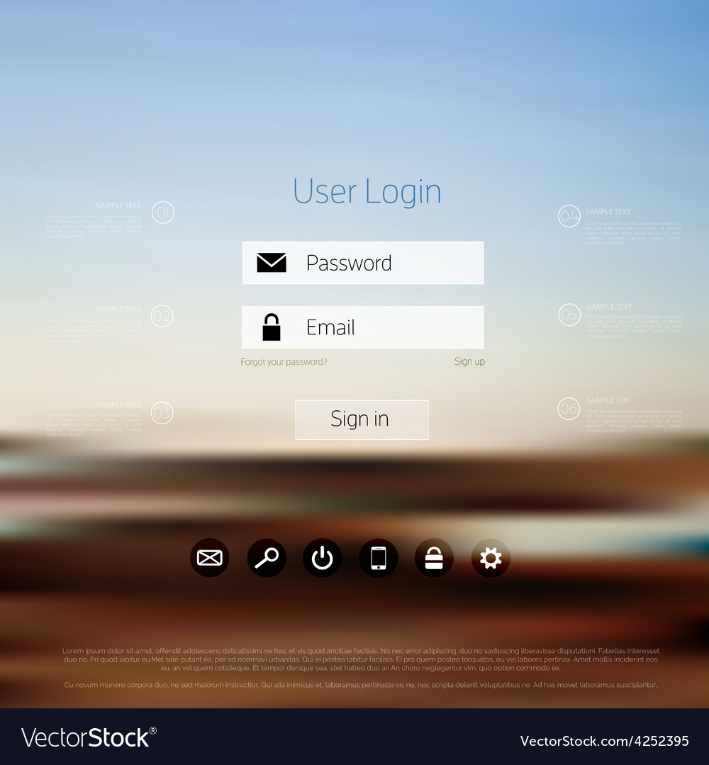 Login form page with blurred background web site Vector Image