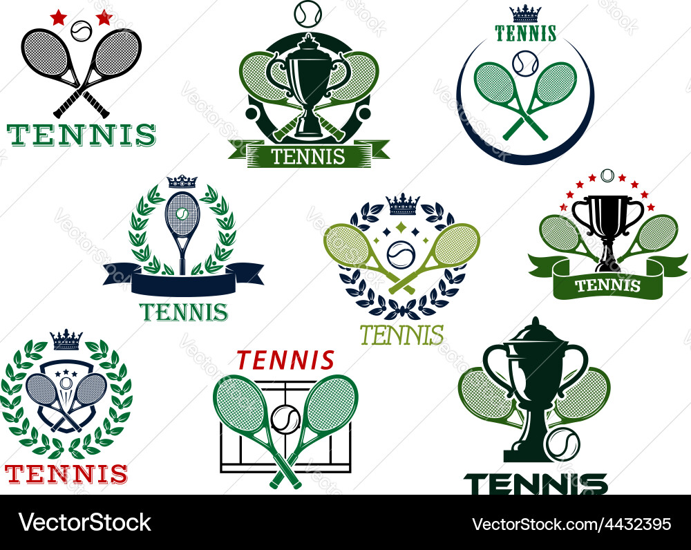 Tennis emblems with equipment and heraldic Vector Image