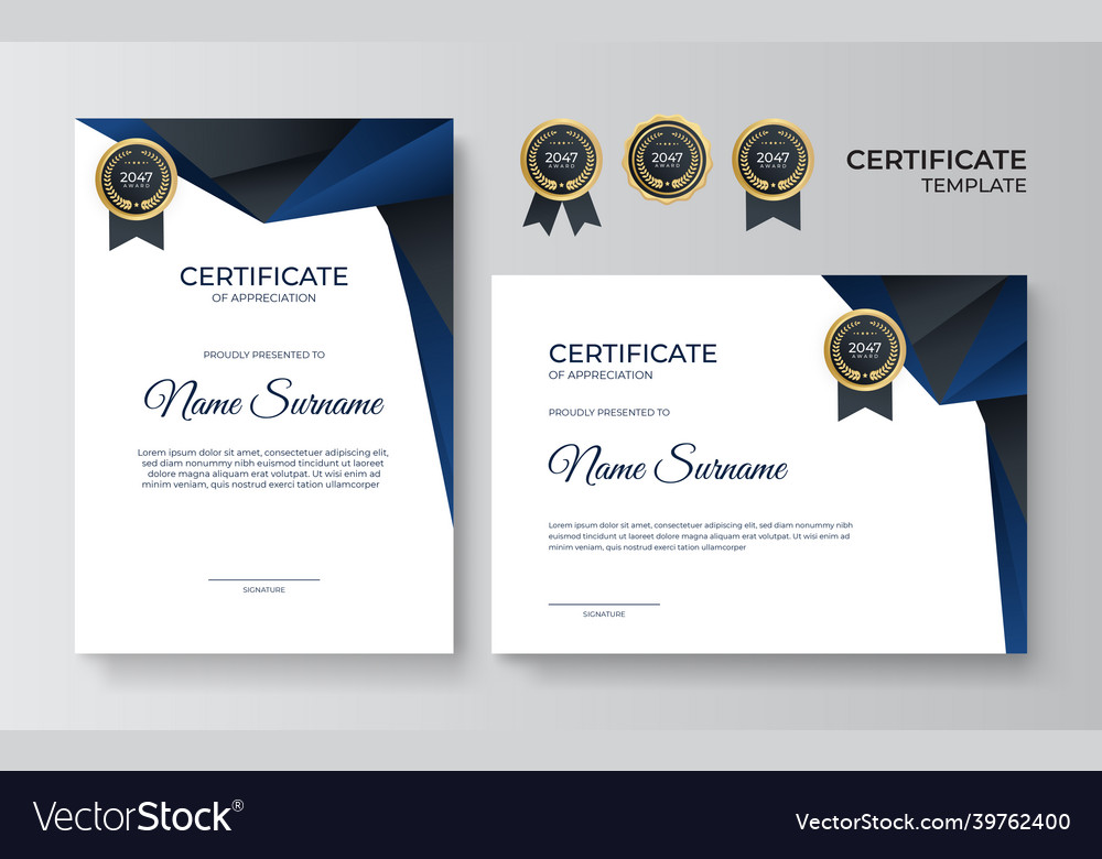 Premium gold and blue certificate of appreciation Vector Image