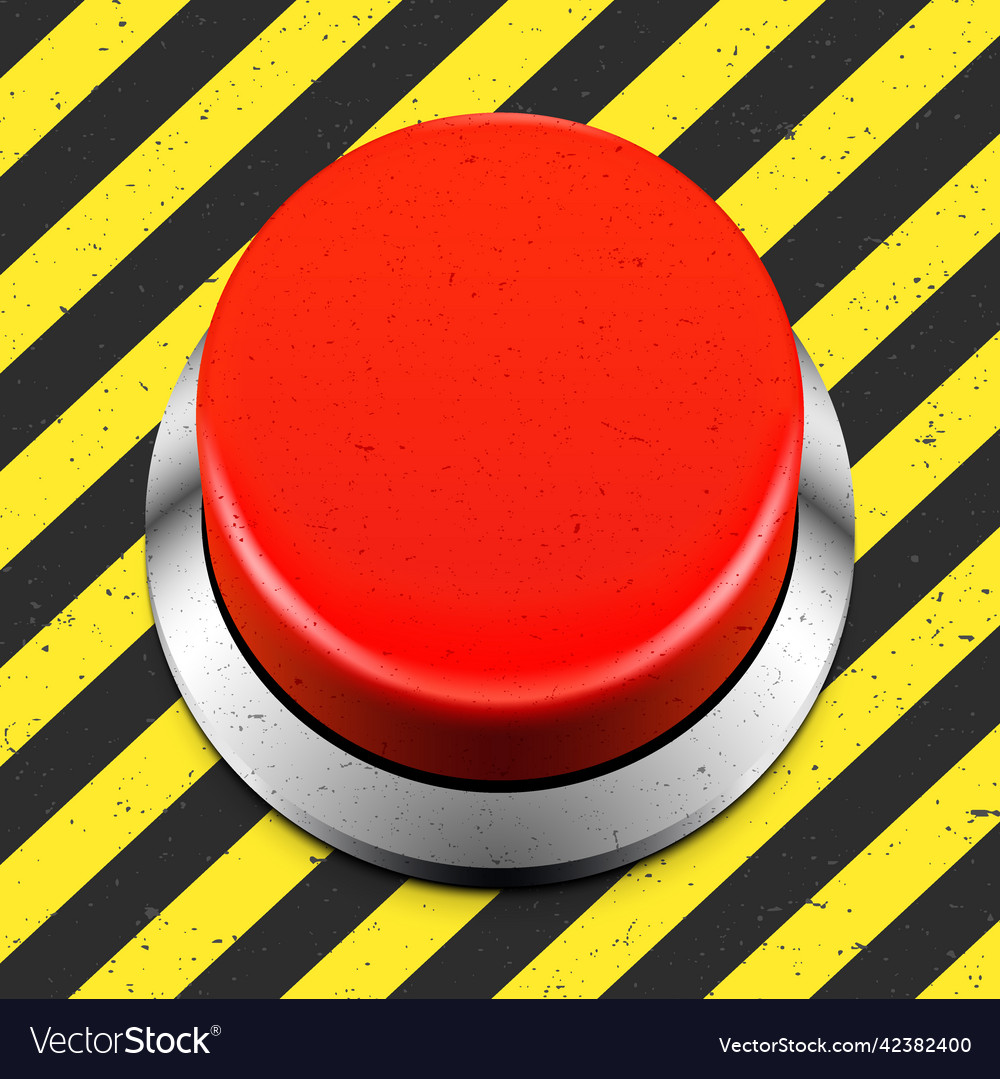 Red alert button on a black and yellow striped Vector Image