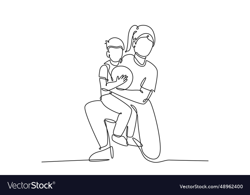 Single One Line Drawing Of Young Happy Mother Vector Image