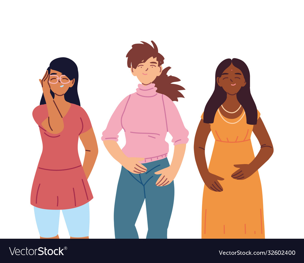 Three women cartoons cultural diversity Royalty Free Vector