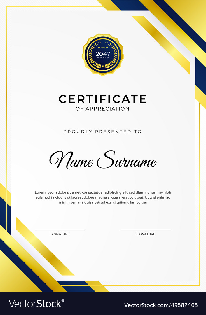 Certificate of achievement blue template design Vector Image