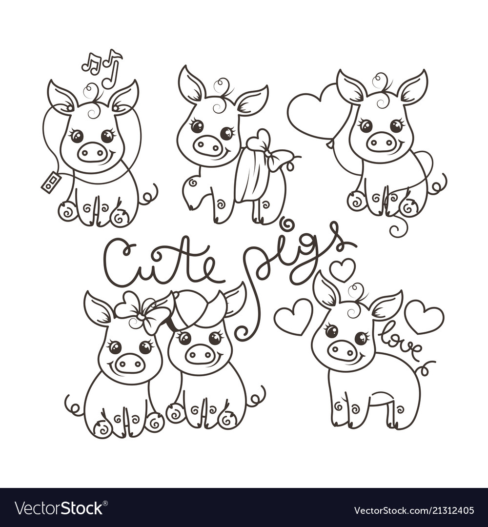 Collection of cute cartoon pigs Royalty Free Vector Image