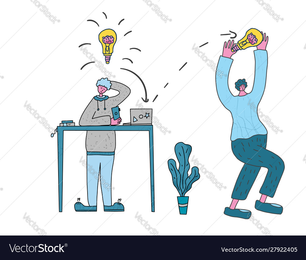 Plagiarism flat concept thief stealing an idea Vector Image