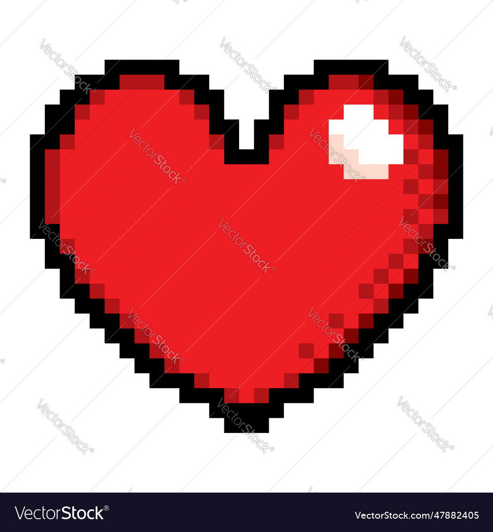 Red Heart Pixel Art Style Icon With Love Symbol Vector Image