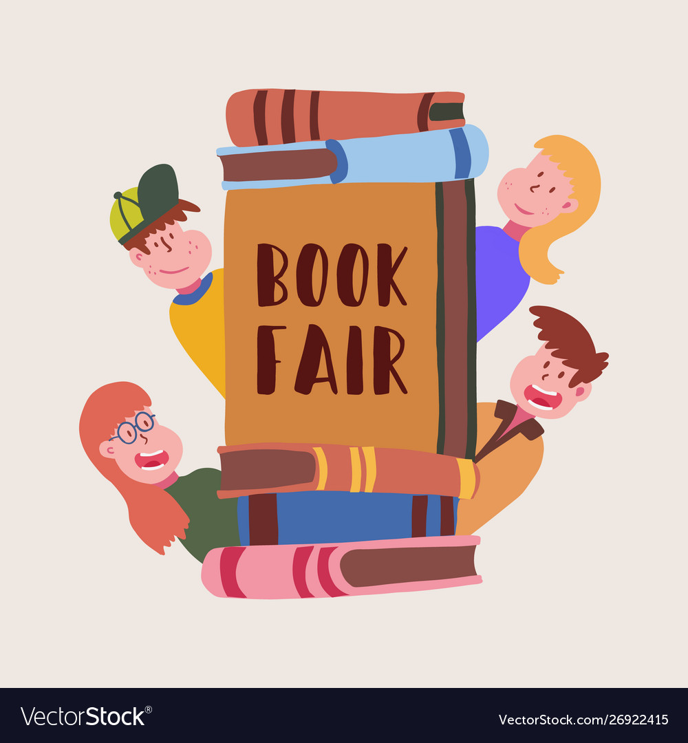 Advertising banner inscription book fair cartoon Vector Image