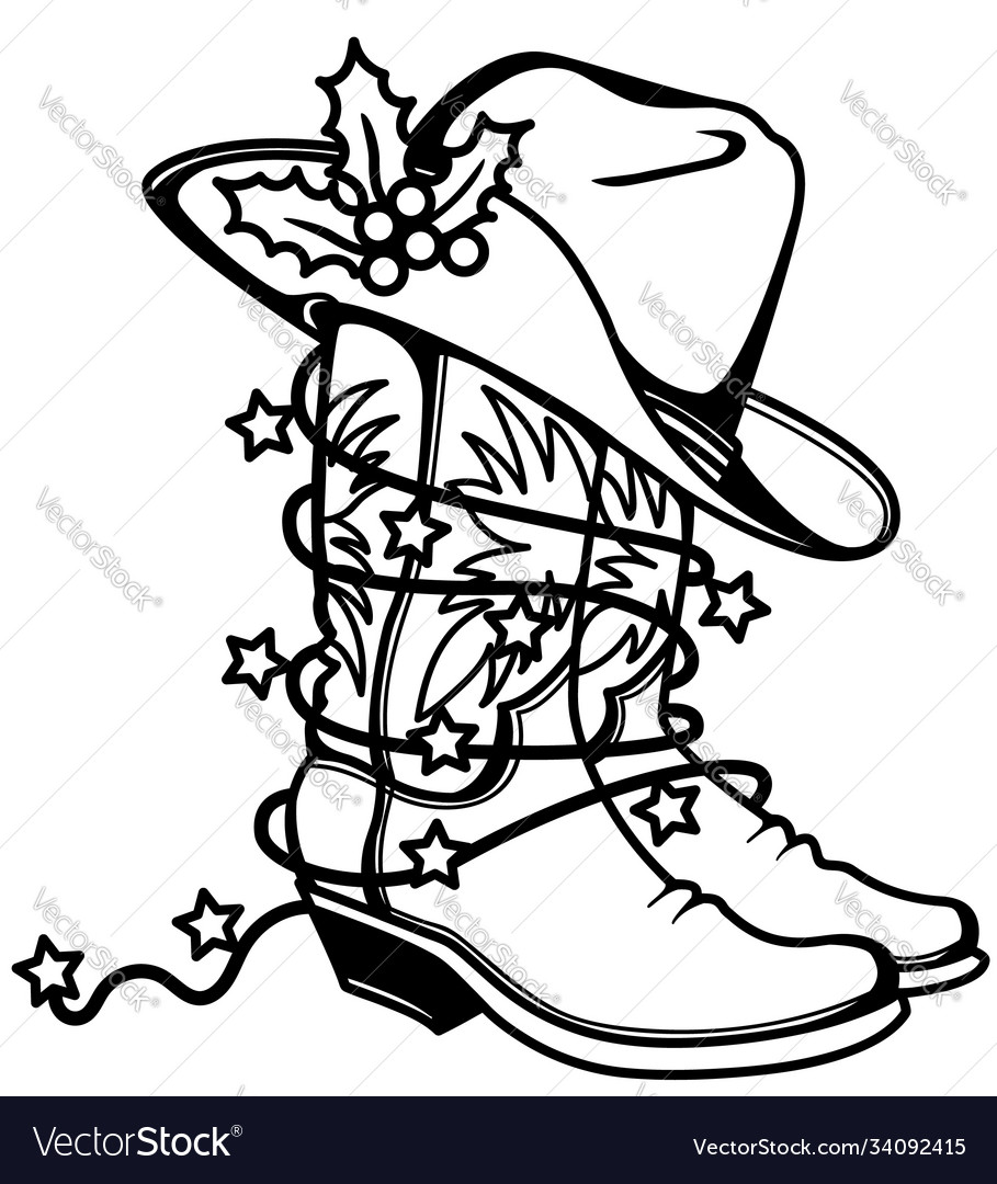 Cowboy christmas printable boots and hat Vector Image