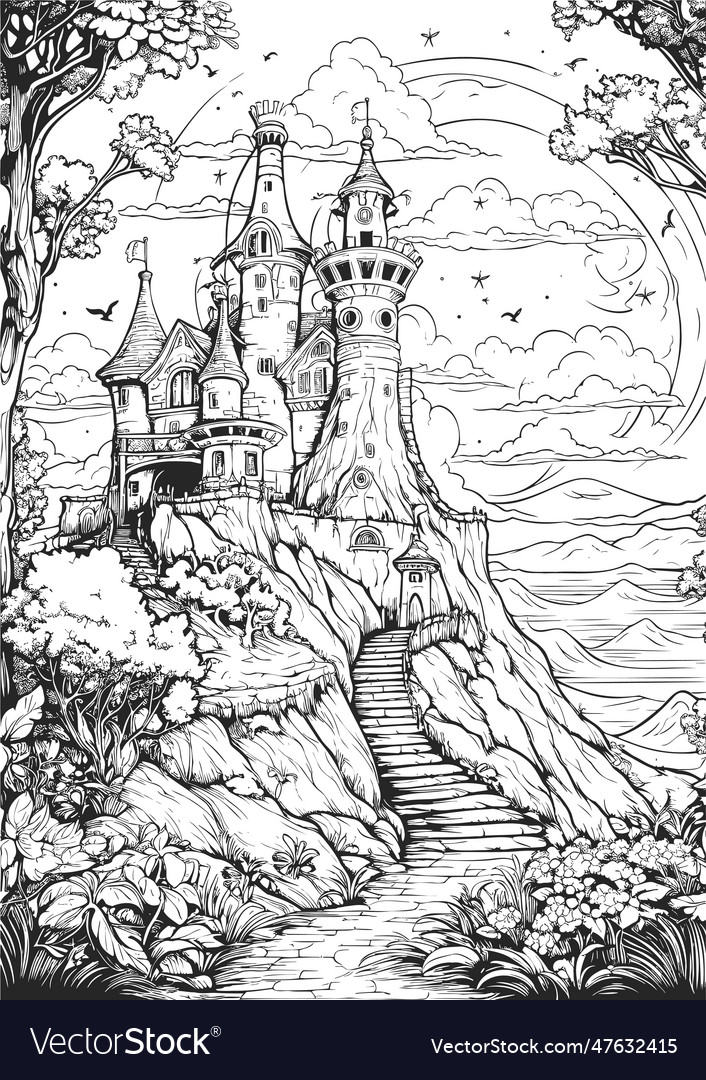 Enchanted realm princess coloring book pages Vector Image