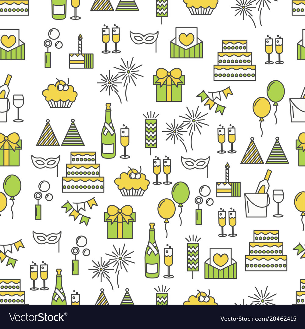 Flat line art celebration seamless pattern