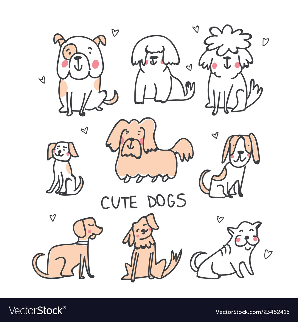 Set cute handdrawn dogs isolated Royalty Free Vector Image